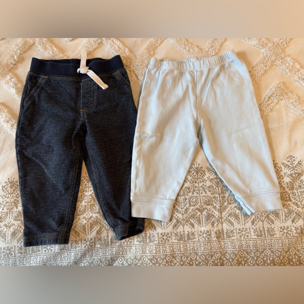 Kids Pull-On Jogger Pants - Blue & Light Blue set of two size 12 months